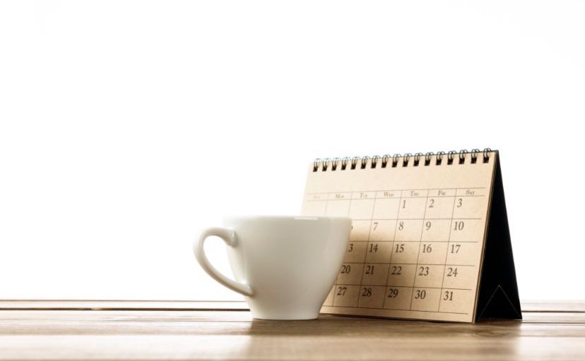 Calendar with coffee mug